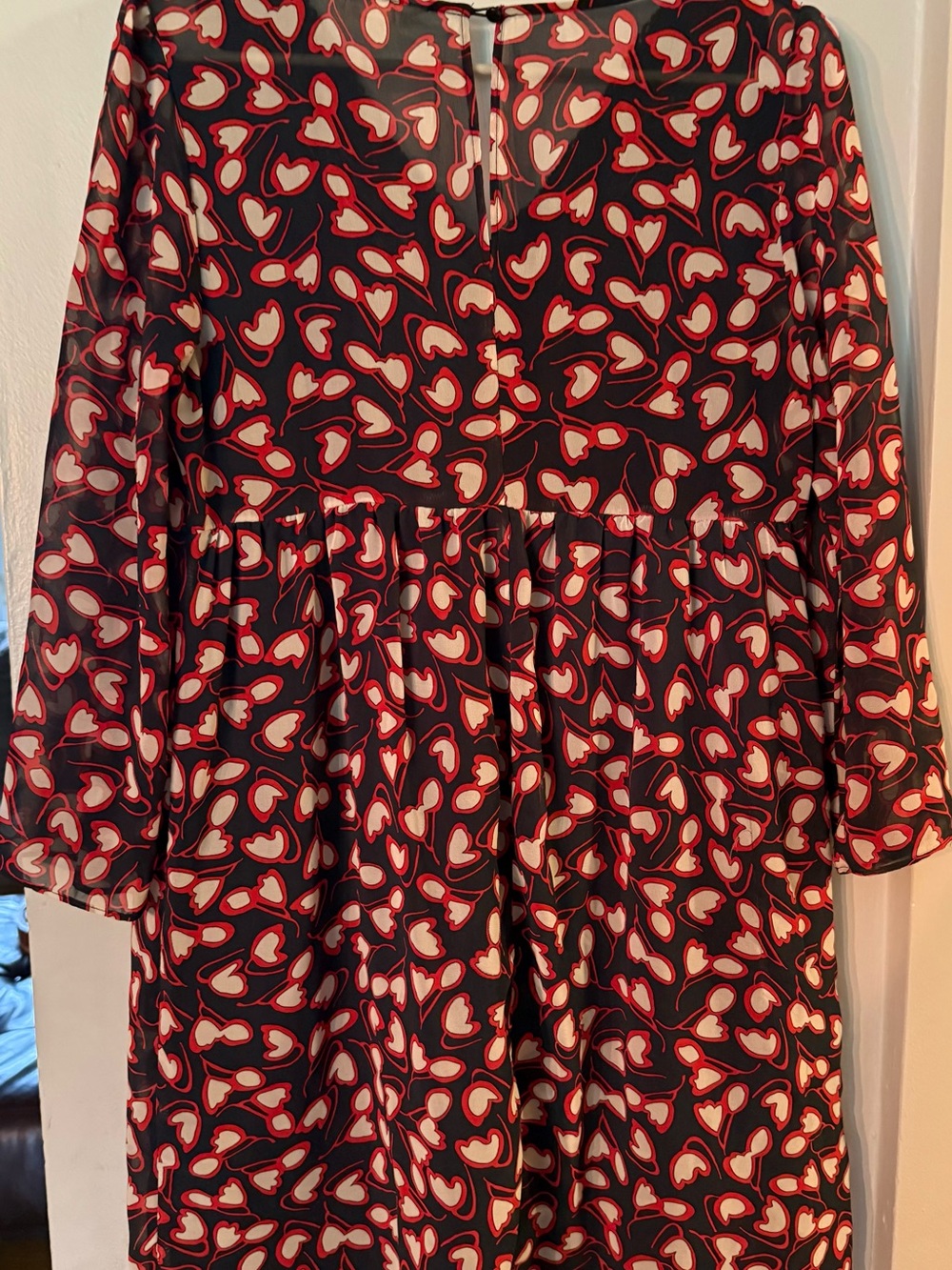 NAF NAF Black Dress with Red and Cream Patterned Top